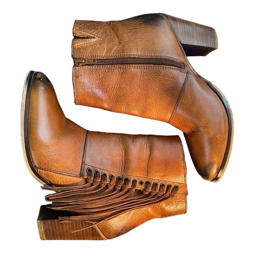 Diba True Jilly Ann Leather Fringed Side Zip Booties Size 7.5 - Picture 2 of 9